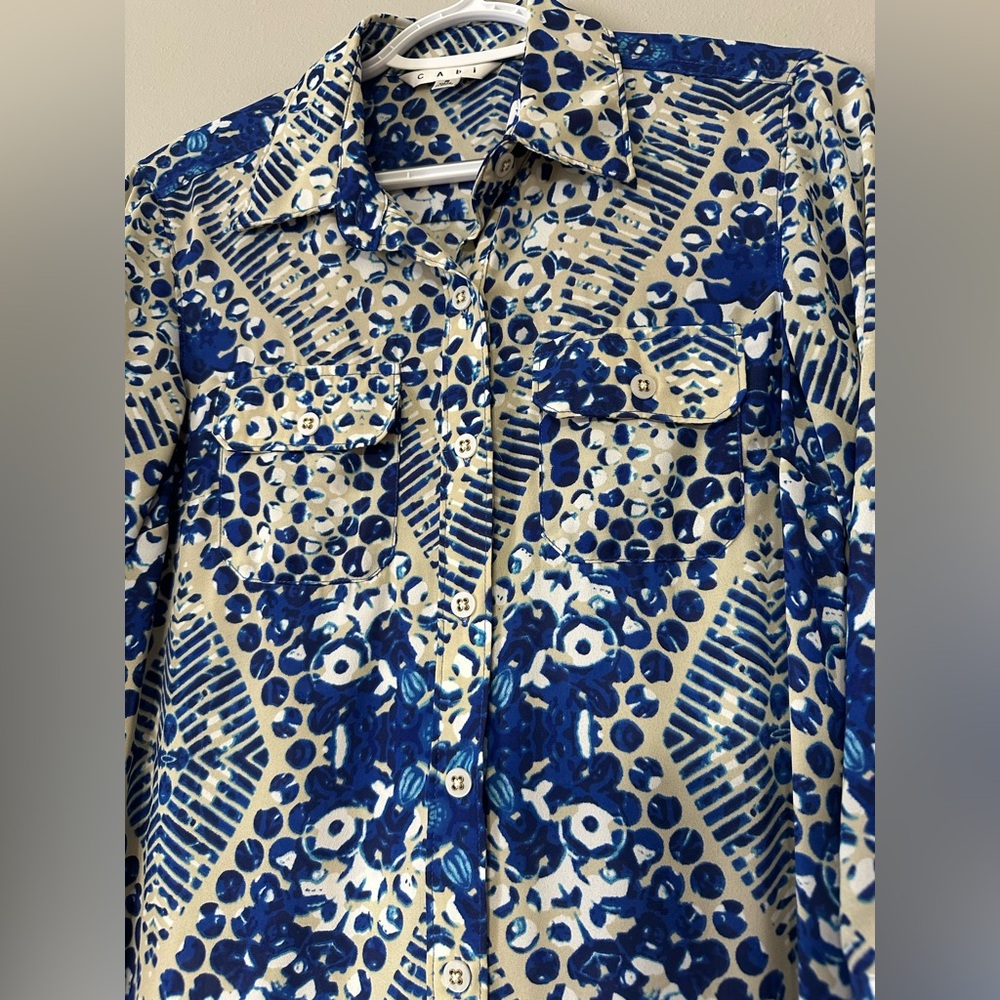 CAbi Jewel Print Button Down Shirt Dress Kaleidoscope Geo Print Size Small - Picture 7 of 10